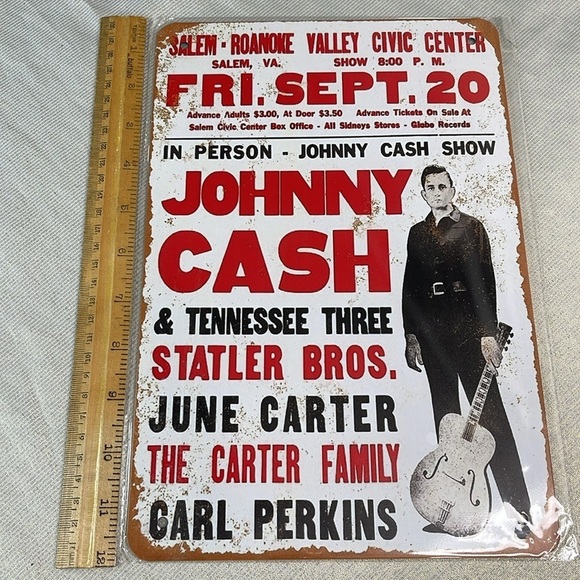Vintage Vibe NWT Johnny Cash Show Tin Metal Sign Red White Black Rusty - Picture 4 of 6